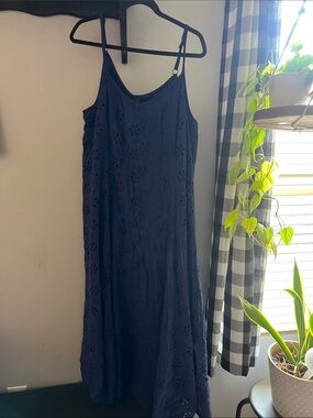 torrid Navy Eyelet Maxi Slip Dress with Spaghetti Straps